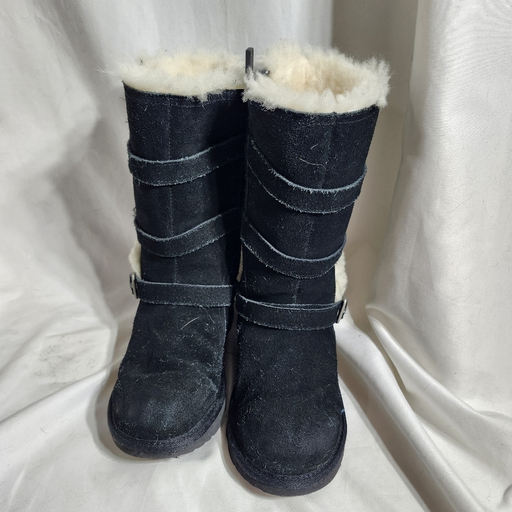 Ugg Maddi Black Leather Boots Size 2 - Picture 9 of 13